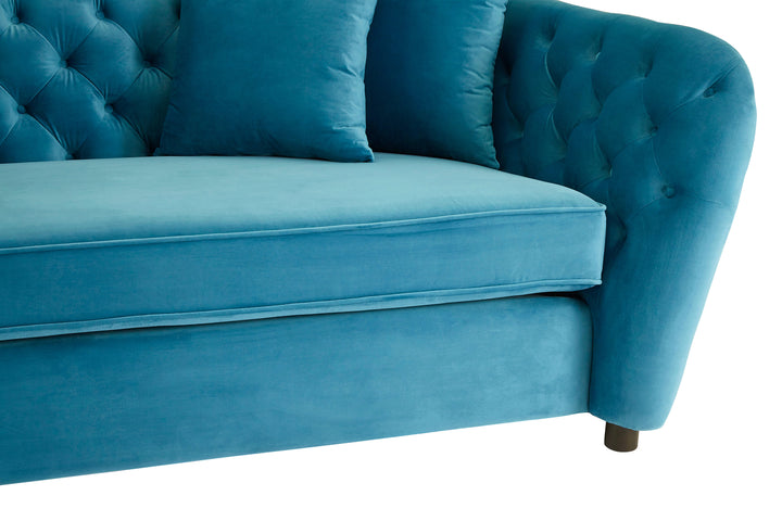 Canary 3 Seat Cyan Velvet Sofa