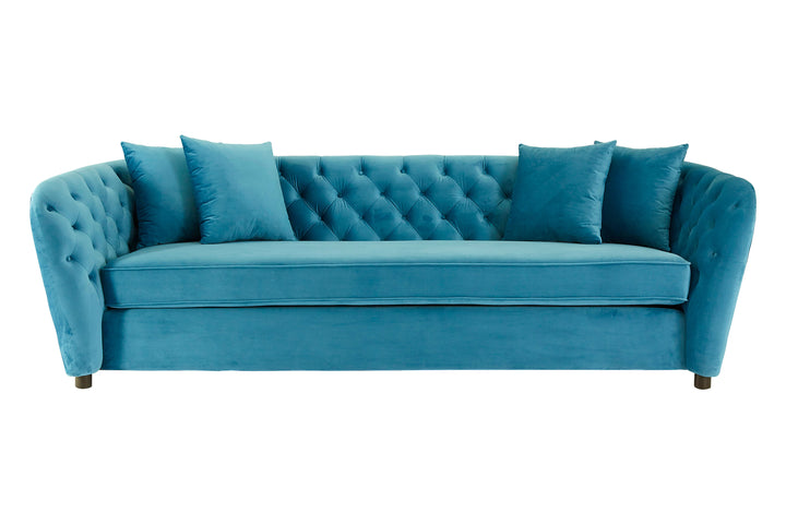 Canary 3 Seat Cyan Velvet Sofa