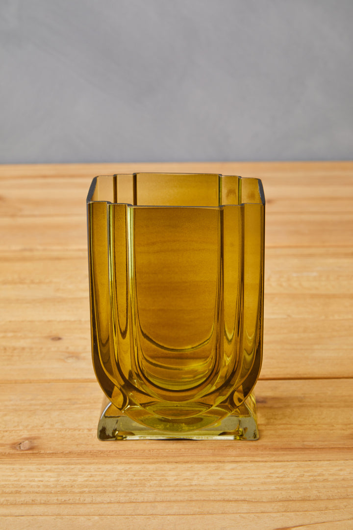 Ricky Small Olive Green Glass Vase