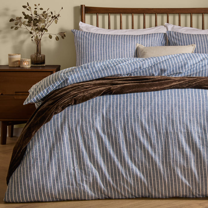Holme Stripe Double Duvet Set Denim Blue - image 3