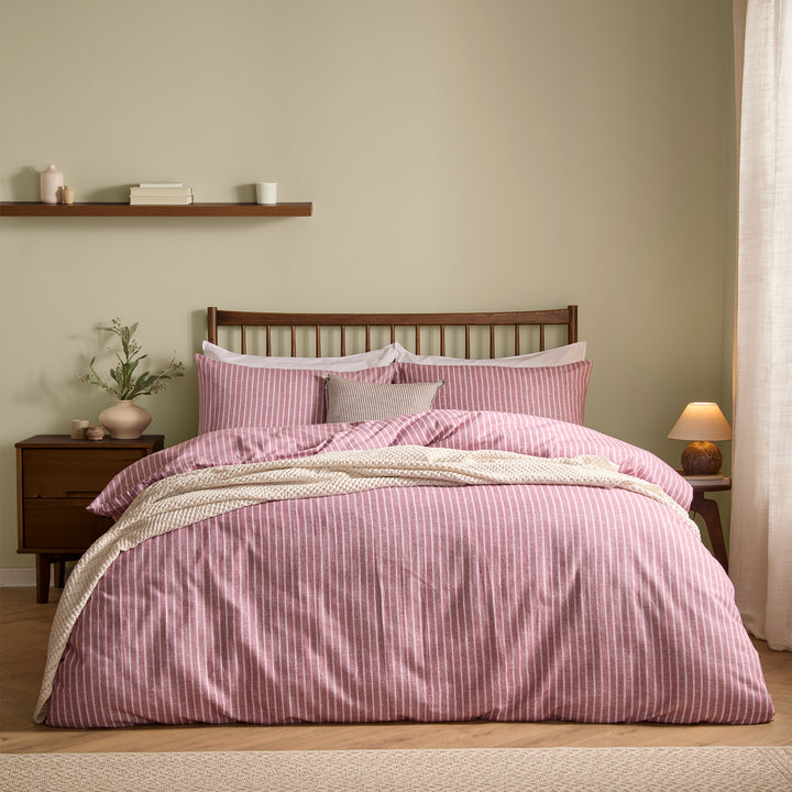 Holme Stripe Double Duvet Set Rosewood