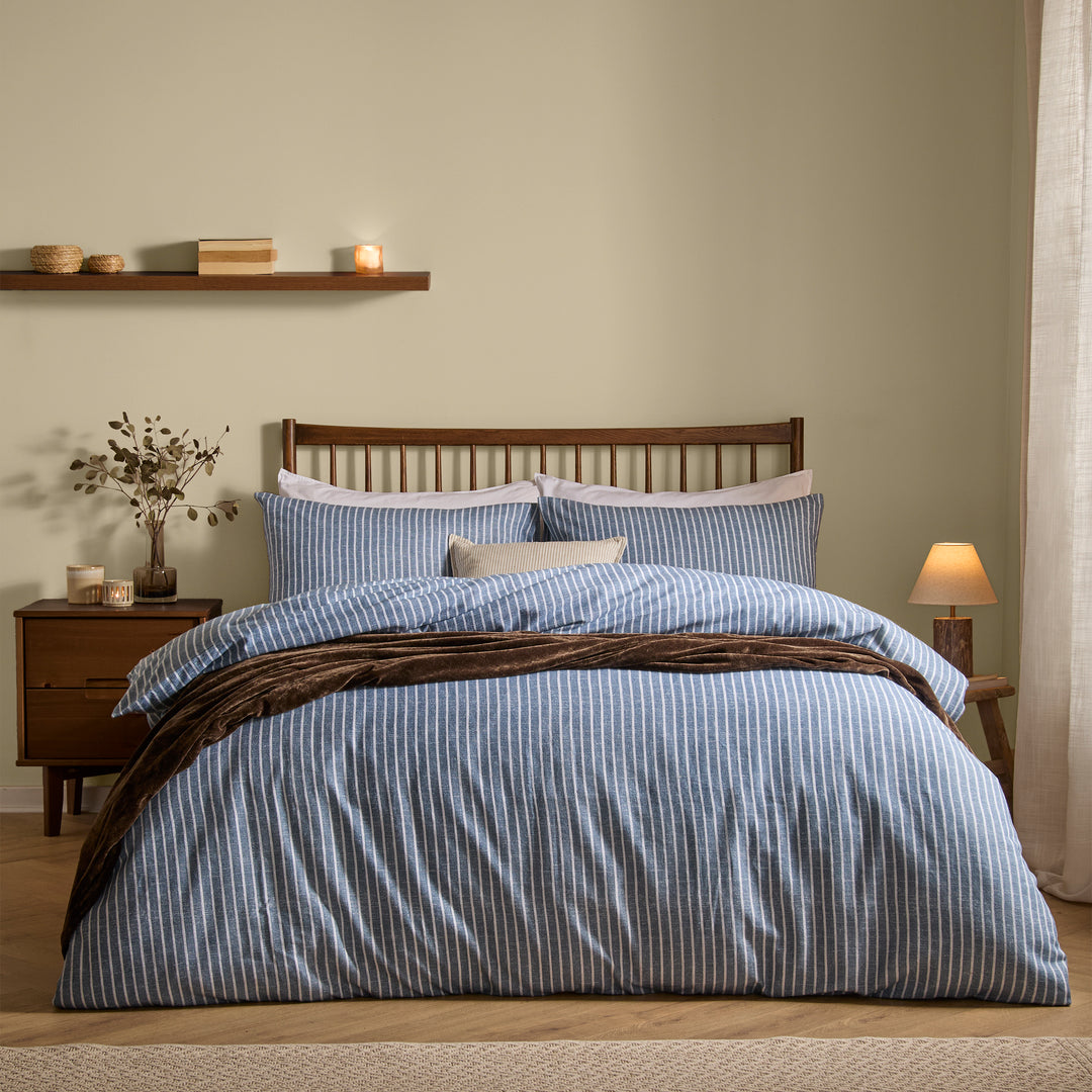 Holme Stripe King Duvet Set Denim Blue