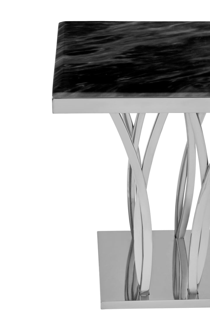 Oriole Black Marble And Silver Side Table