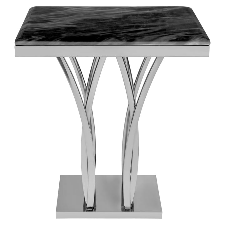 Oriole Black Marble And Silver Side Table