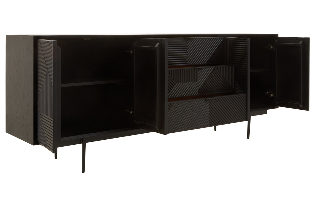Swallow Black Finish Wooden Metal Legs Sideboard
