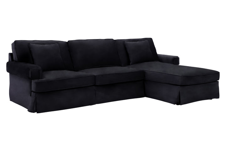 Robin Three Seat Black Velvet Chaise Sofa