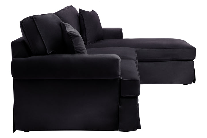Robin Three Seat Black Velvet Chaise Sofa