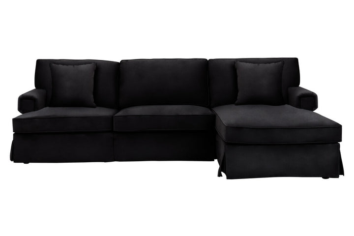 Robin Three Seat Black Velvet Chaise Sofa