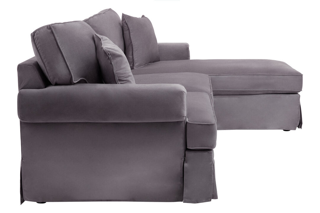Robin Three Seat Grey Velvet Chaise Sofa