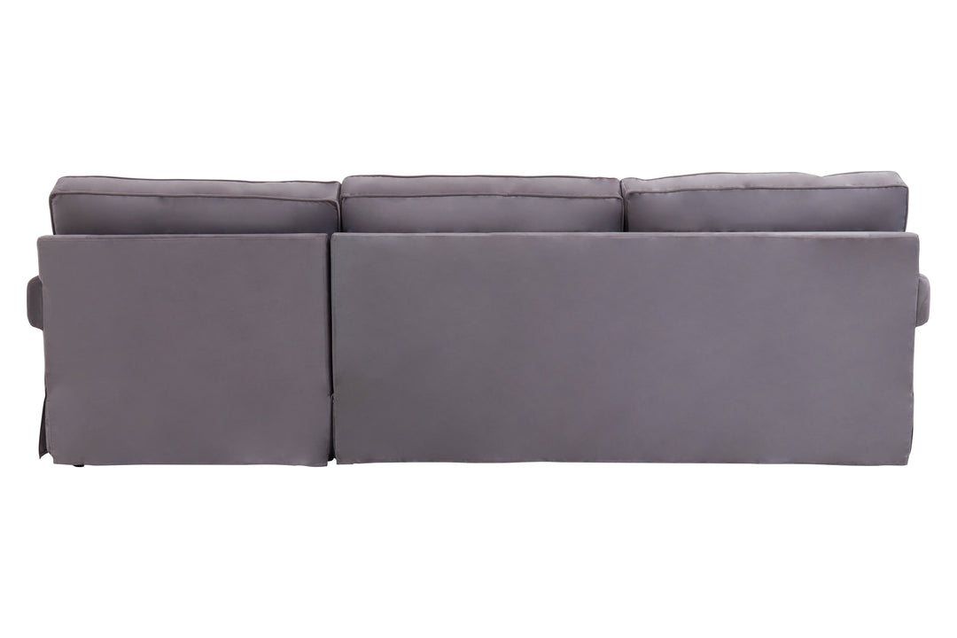 Robin Three Seat Grey Velvet Chaise Sofa