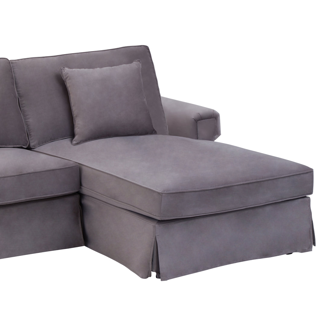 Robin Three Seat Grey Velvet Chaise Sofa