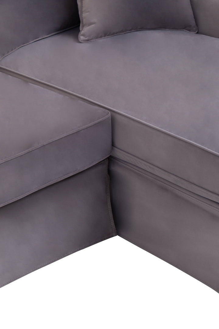 Robin Three Seat Grey Velvet Chaise Sofa