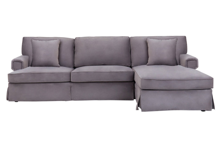 Robin Three Seat Grey Velvet Chaise Sofa