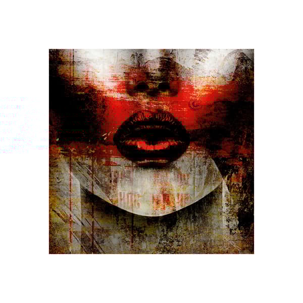 Red Kiss, Plexiglass Artwork, 100cm x 100cm, Black/Gold/Red - Andrew Martin