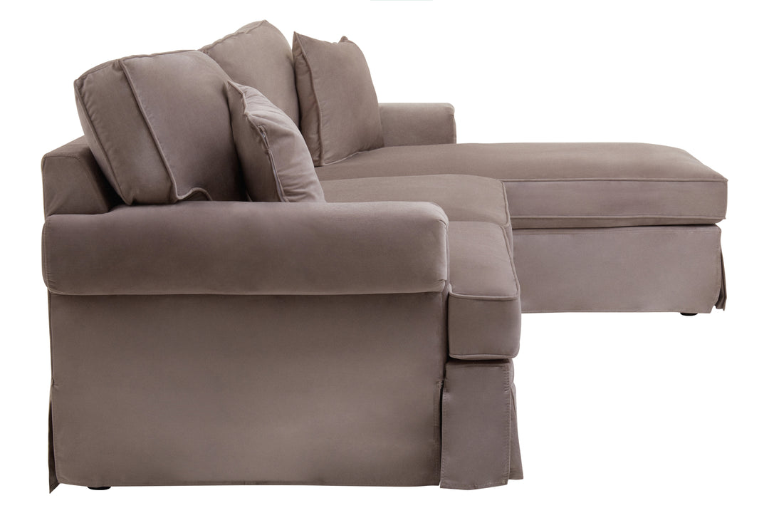 Robin Three Seat Mink Velvet Chaise Sofa