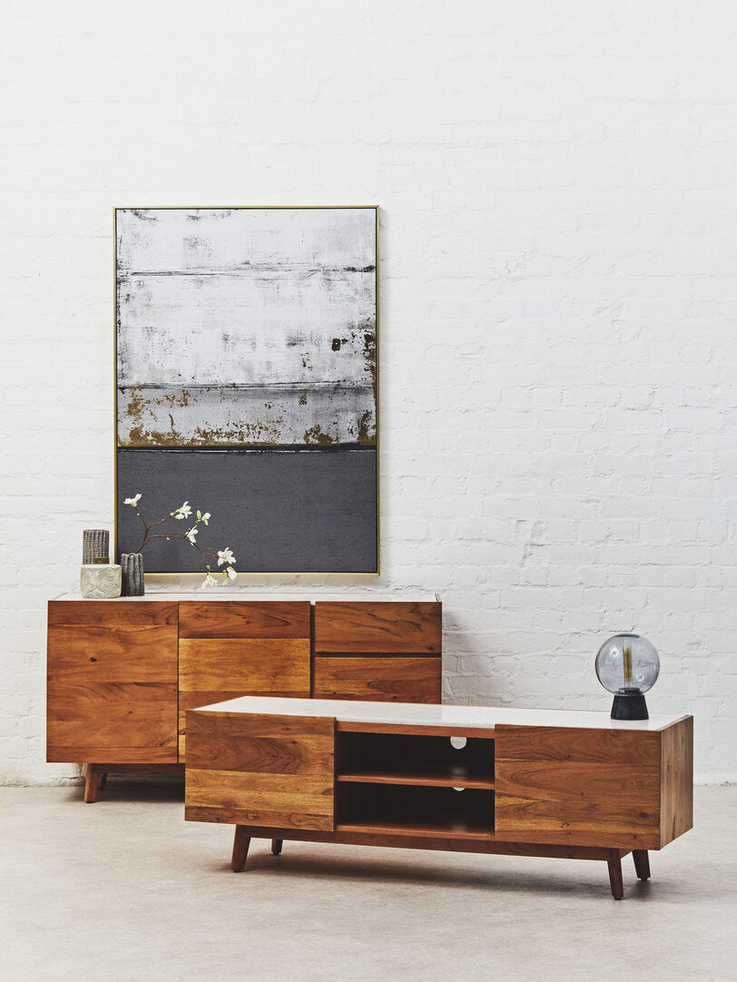 Flamingo 2 Door White Marble Media Unit