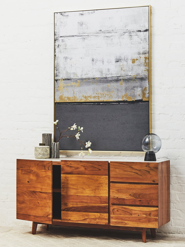 Flamingo 3 Door White Marble Side Board