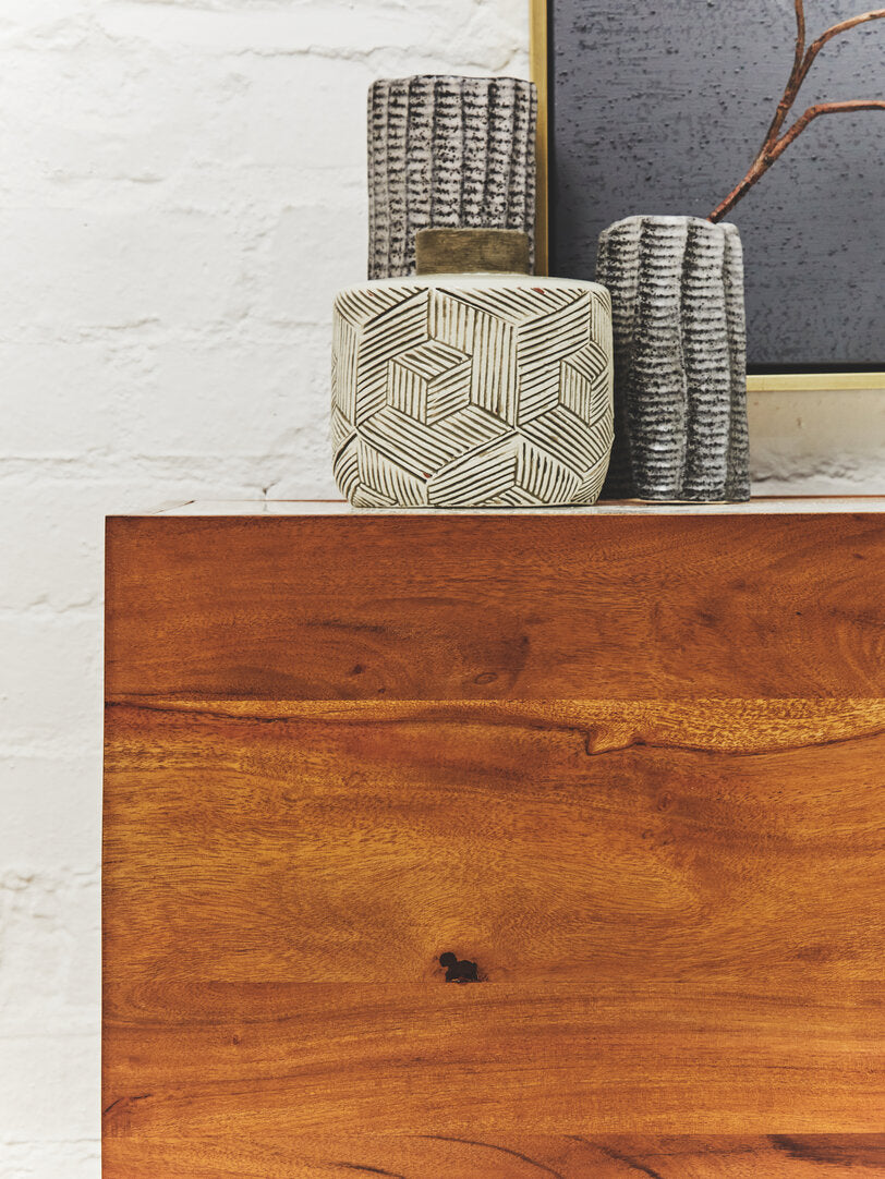 Flamingo 3 Door White Marble Side Board