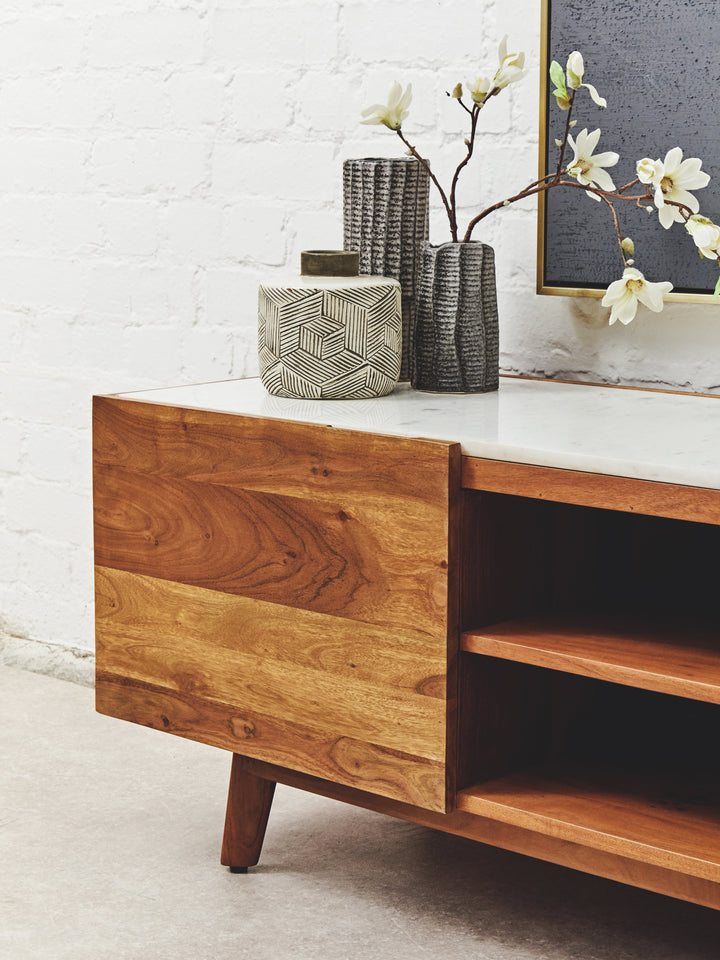 Flamingo 2 Door White Marble Media Unit