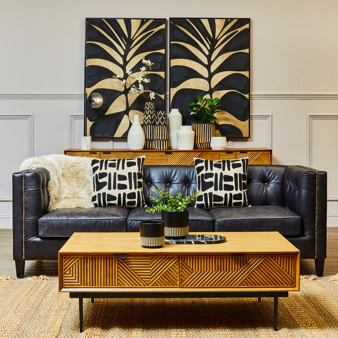 Phoenix Three Seater Antique Ebony Leather Sofa