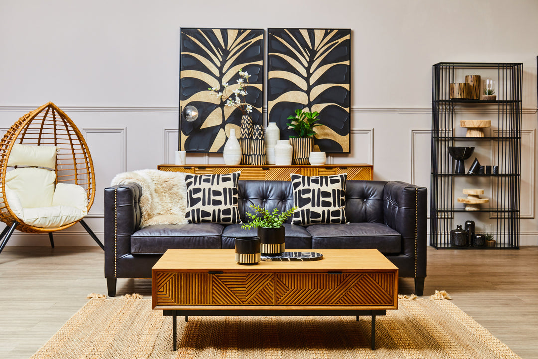 Phoenix Three Seater Antique Ebony Leather Sofa