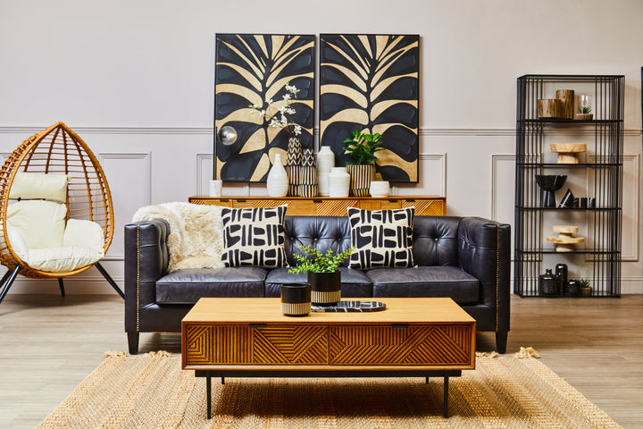 Phoenix Three Seater Antique Ebony Leather Sofa