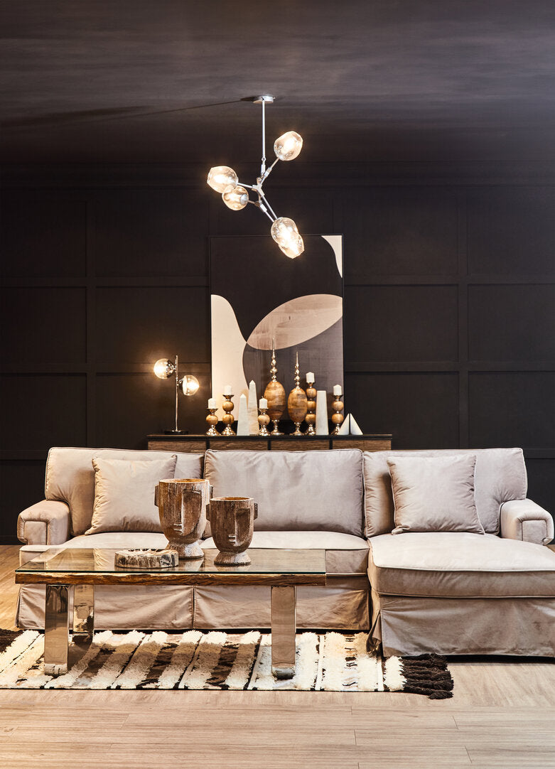 Robin Three Seat Grey Velvet Chaise Sofa