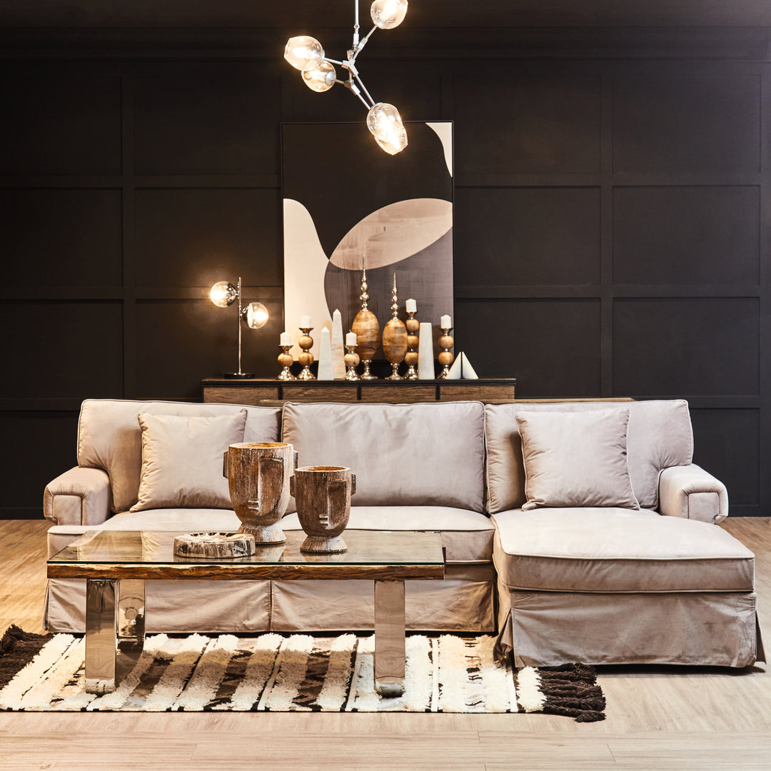 Robin Three Seat Grey Velvet Chaise Sofa