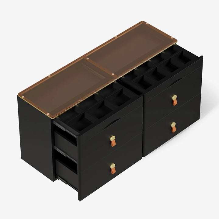 Black Chanor Champaign Glass Top 6-Drawer Dresser