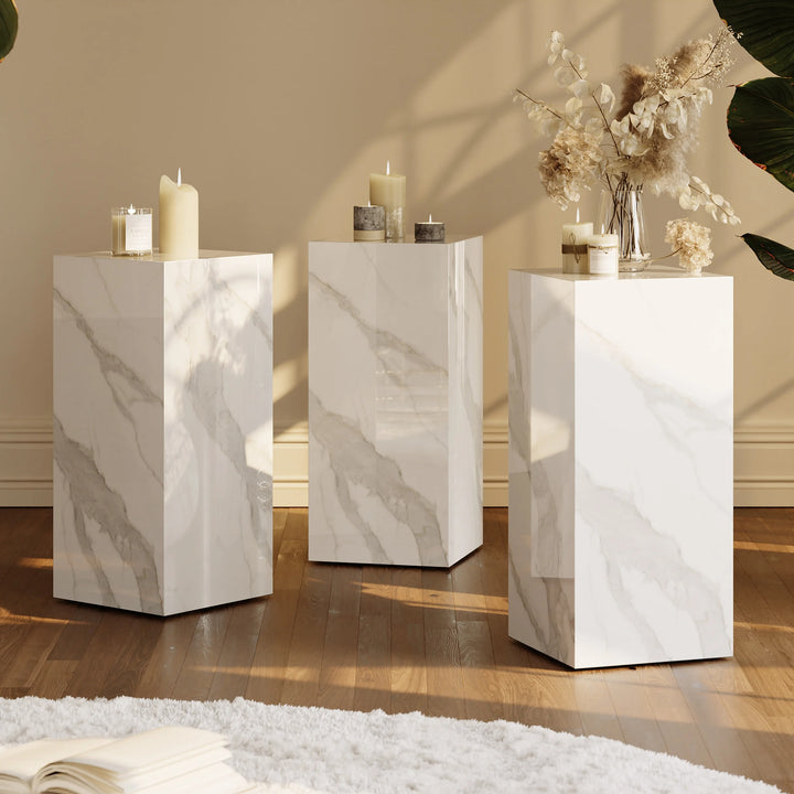 White Sintered Stone Plinth Pedestal Stand & Side Table