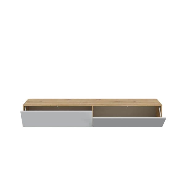 Iris Nordic Oak Effect And White Wall Mounted Floating Wide Large TV Unit