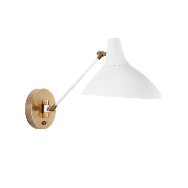 Charlton Wall Light White, Wall Light, Antique Brass/White - Andrew Martin