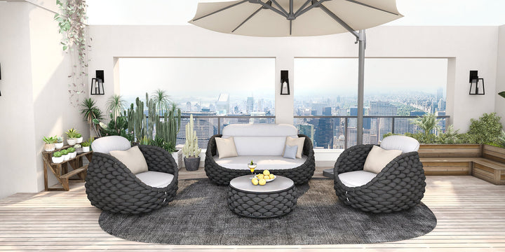 Wavy Outdoor Sofa set with Swivel Chair