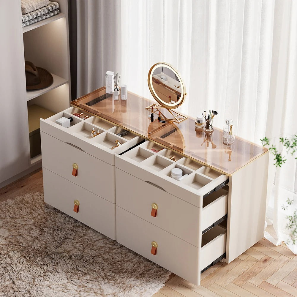 White Chanor Champagne Glass Top 6-Drawer Dresser