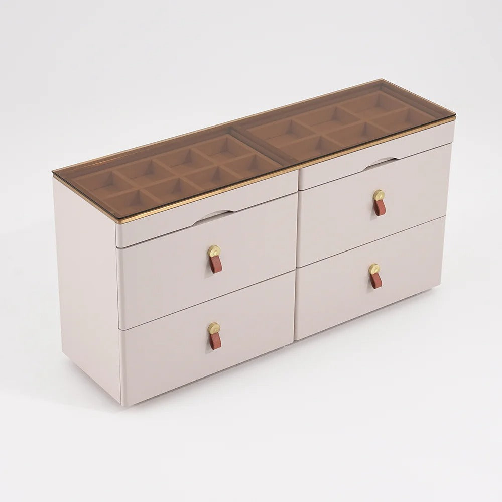 White Chanor Champagne Glass Top 6-Drawer Dresser