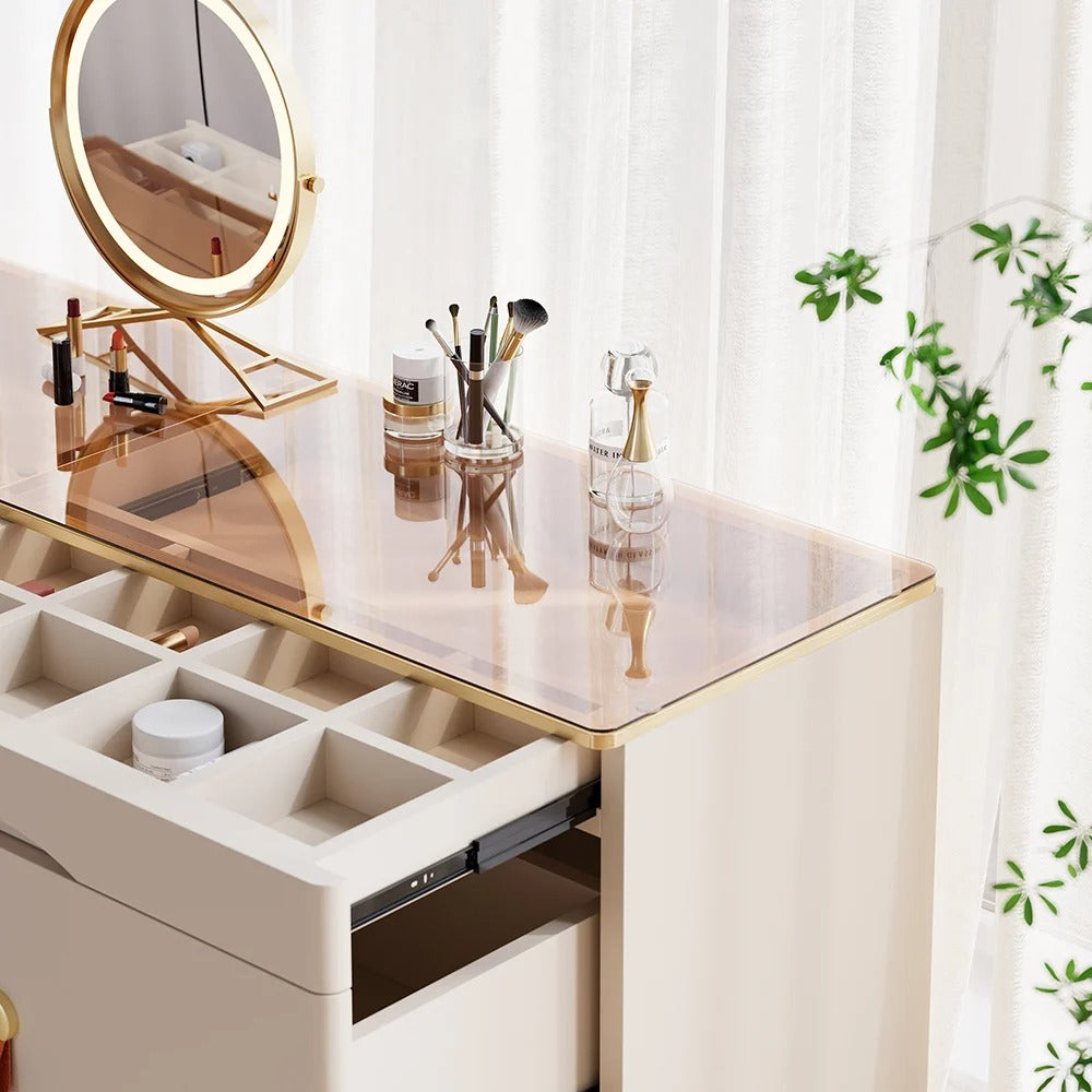 White Chanor Champagne Glass Top 6-Drawer Dresser