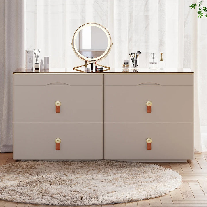 White Chanor Champagne Glass Top 6-Drawer Dresser