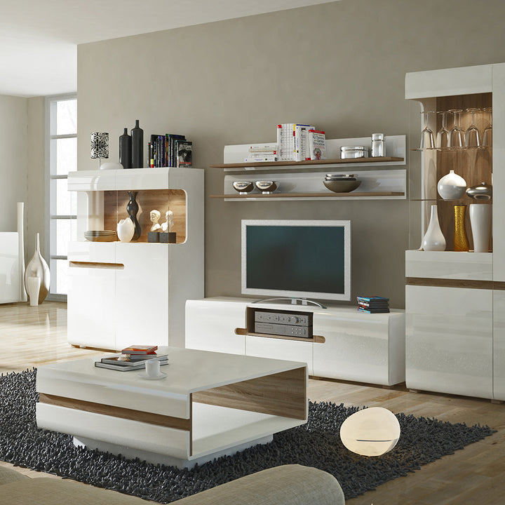 Chelsea Living Small Designer Coffee Table in White with a Truffle Oak Trim