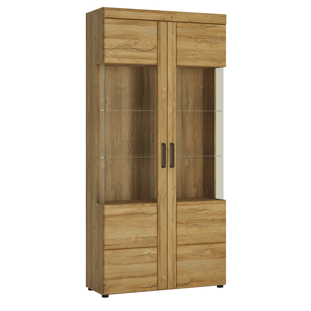 Cortina Tall Wide 2 Door glazed Display Cabinet in Grandson Oak