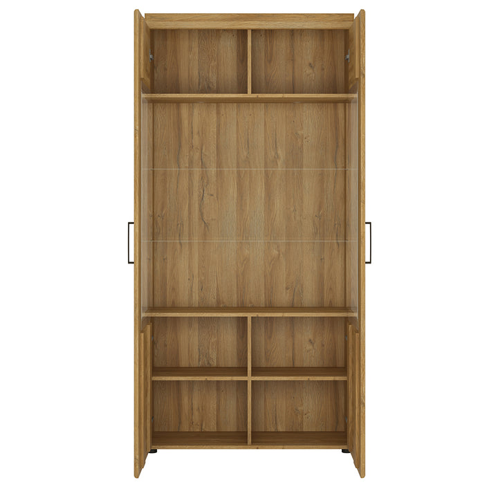 Cortina Tall Wide 2 Door glazed Display Cabinet in Grandson Oak