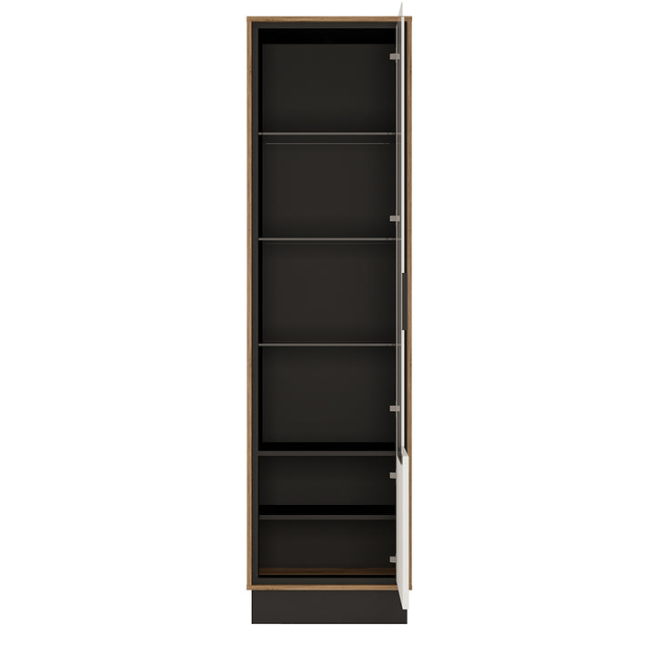 Brolo Tall Glazed Display Cabinet (RH) With the Walnut and Dark Panel Finish