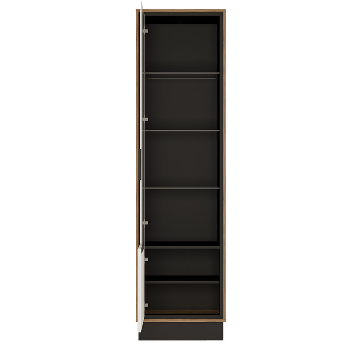 Brolo Tall Glazed Display Cabinet (LH) With the Walnut and Dark Panel Finish