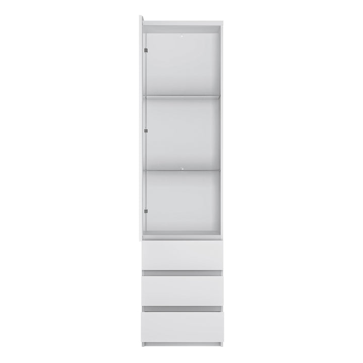 Fribo Tall Narrow 1 Door 3 Drawer Glazed Display Cabinet in White