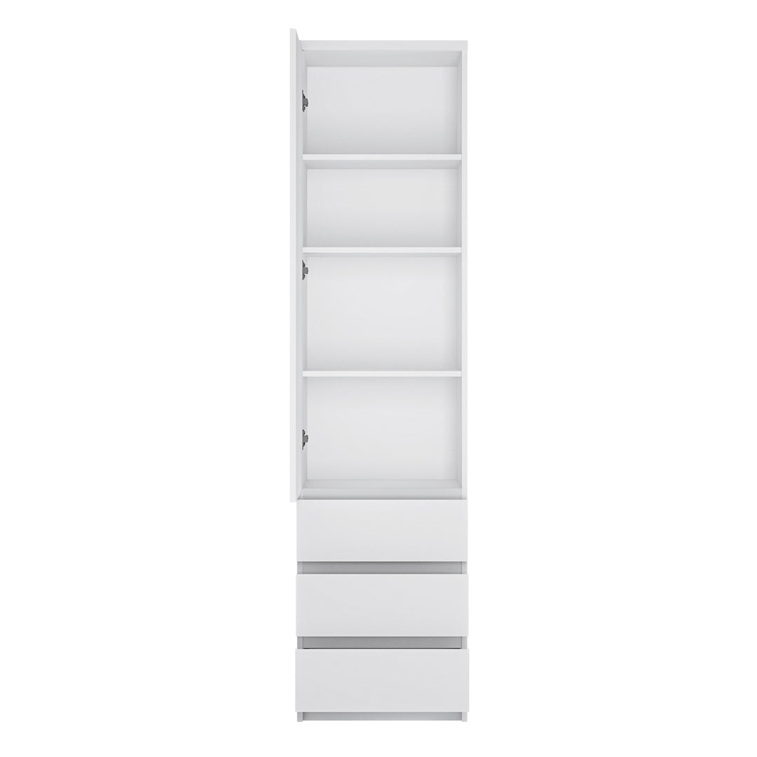Fribo Tall Narrow 1 Door 3 Drawer Cupboard in White