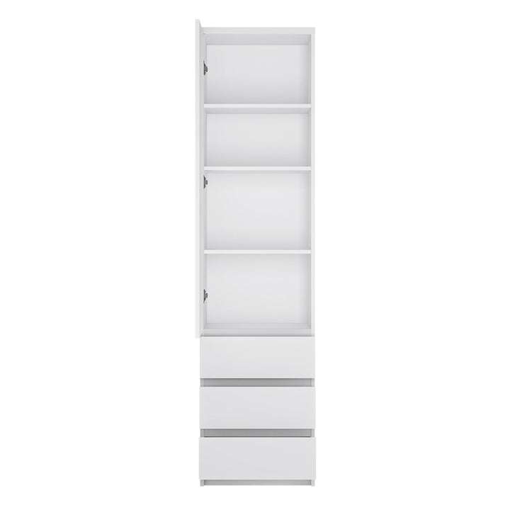 Fribo Tall Narrow 1 Door 3 Drawer Cupboard in White