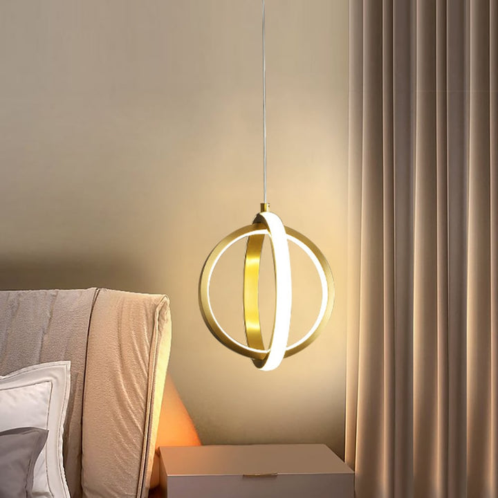 Pendant Light 2-Ring LED Hanging Light in Brass