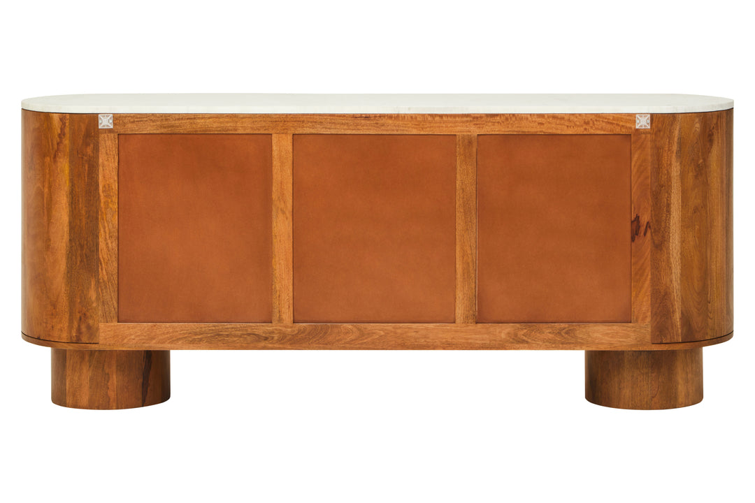 Crane Mango Wood Carved Design Marble Top Three Door