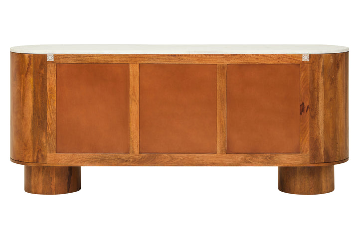 Crane Mango Wood Carved Design Marble Top Three Door