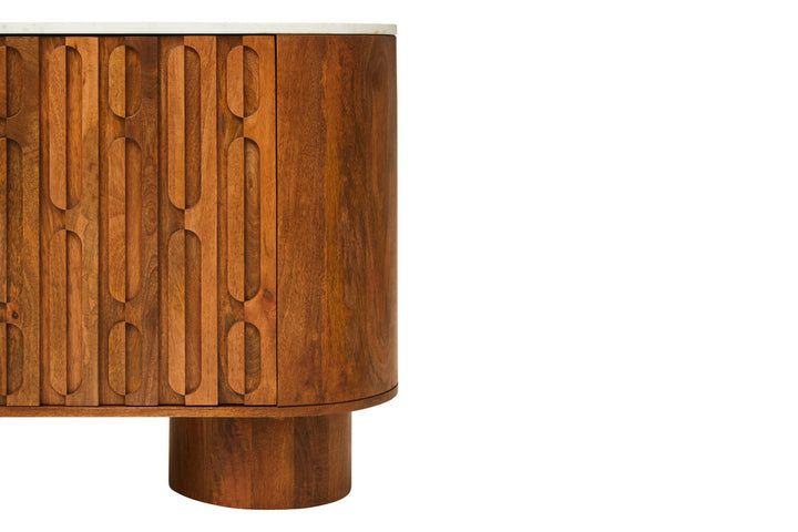 Crane Mango Wood Carved Design Marble Top Three Door