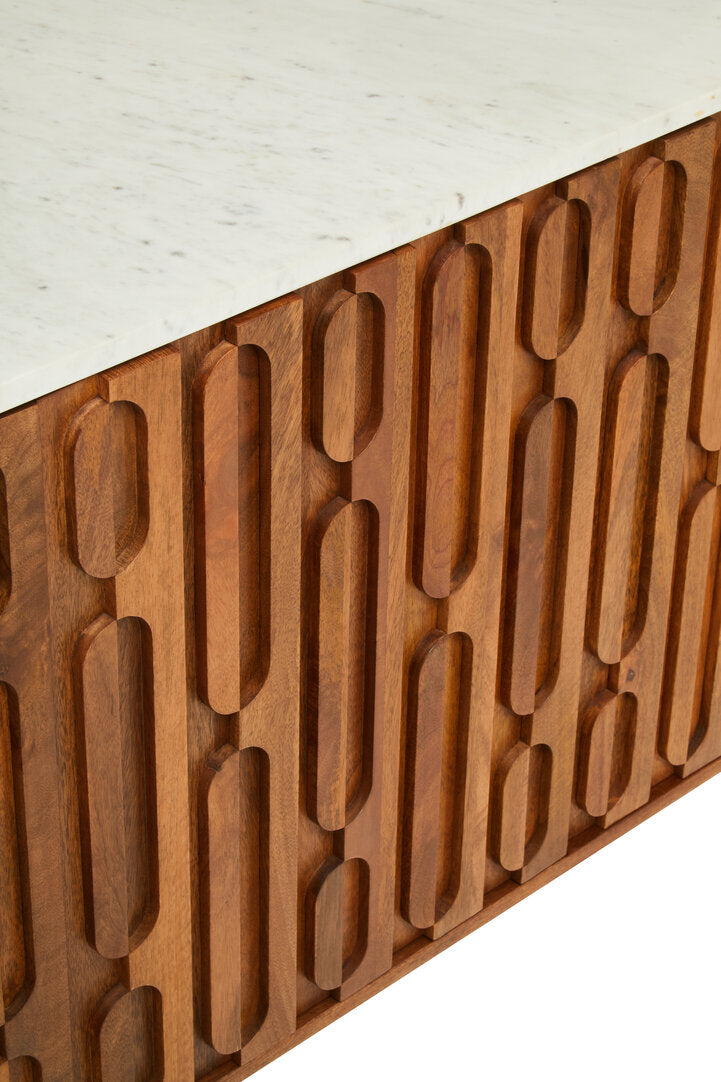 Crane Mango Wood Carved Design Marble Top Three Door